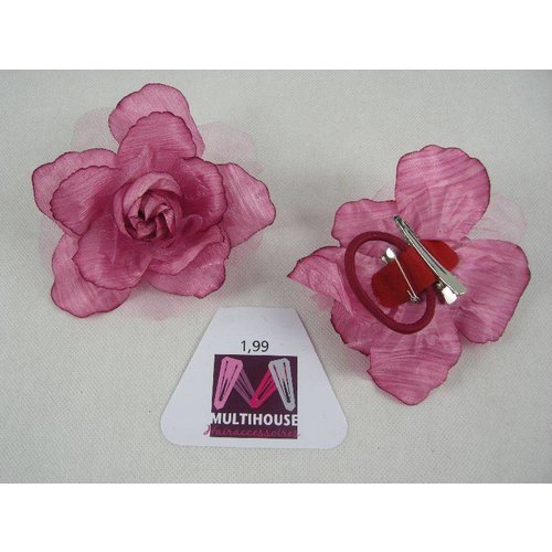 Multihouse Roos Met Voile Donker Roze Gemeleerd (Corsage) - 1 Stuks Multihouse Roos Met Voile Donker Roze Gemeleerd (Corsage) - 1 Stuks