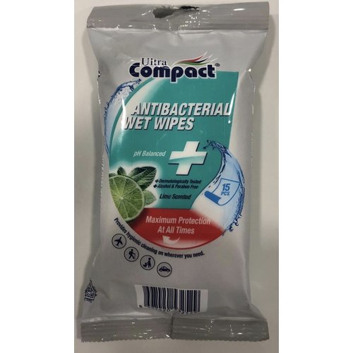 Ultra compact antibacterial wipes 15 stuks lemon Ultra compact antibacterial wipes 15 stuks lemon