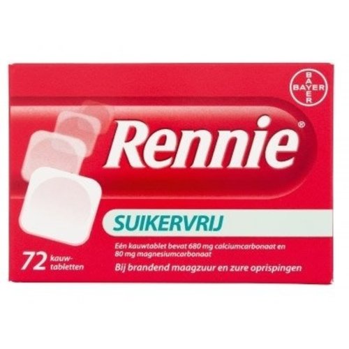 Rennie Rennie Suikervrij - 72 Tabletten Rennie Rennie Suikervrij - 72 Tabletten