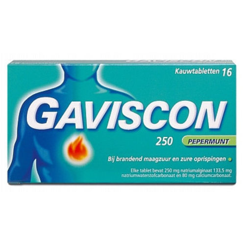 Gaviscon Gaviscon Pepermunt Kauwtabletten 250 Mg - 16 Tabletten Gaviscon Gaviscon Pepermunt Kauwtabletten 250 Mg - 16 Tabletten