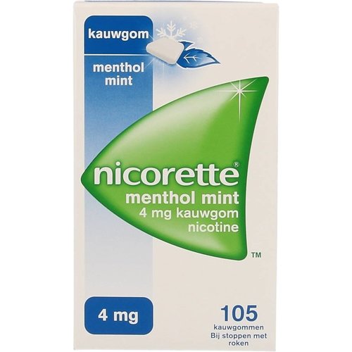 Nicorette Nicorette Kauwgom Mentholmint 4 Mg - 105 Stuks Nicorette Nicorette Kauwgom Mentholmint 4 Mg - 105 Stuks
