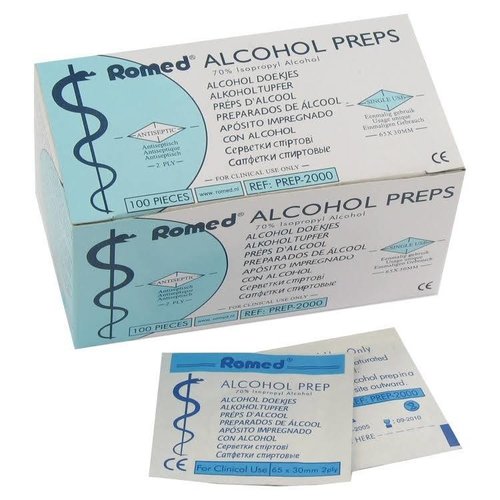 Romed Romed Alcohol Doekjes - 100 Stuks Romed Romed Alcohol Doekjes - 100 Stuks