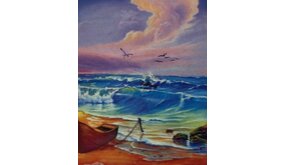 Diamond Painting Bootje op Strand J0501 30 cm x 40 cm