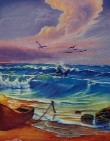 Diamond Painting Bootje op Strand J0501 30 cm x 40 cm