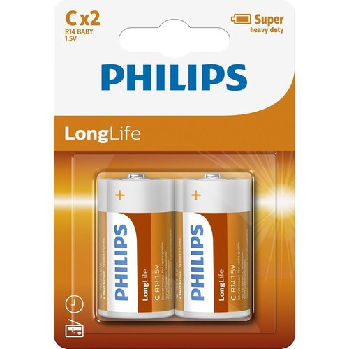 Philips Philips Longlife R14 Baby - C Batterij 2 Stuks Philips Philips Longlife R14 Baby - C Batterij 2 Stuks
