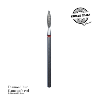 Urban Nails Diamond bur ''flame'' safe red, L-10mm. Ø2,3mm.