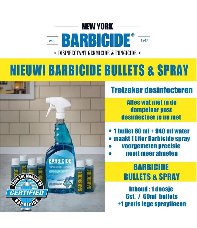 Barbicide Desinfectievloeistof Bullets 6 x 60 ml. + gratis Sprayflacon
