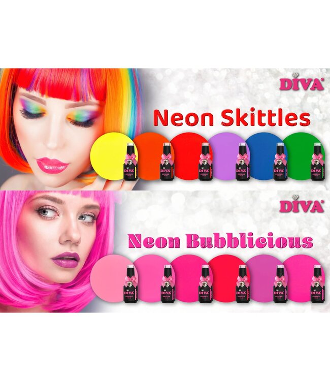 Diva Set Gellak Neon Bubblicious & Skittles 12 st. 10 ml.