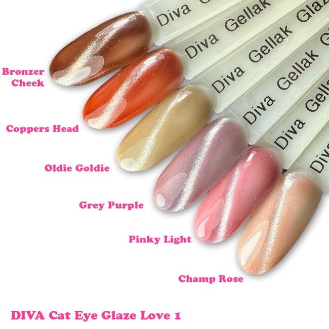 Set Gellak Cat Eye Glaze Love 1, 6 st. 10 ml.