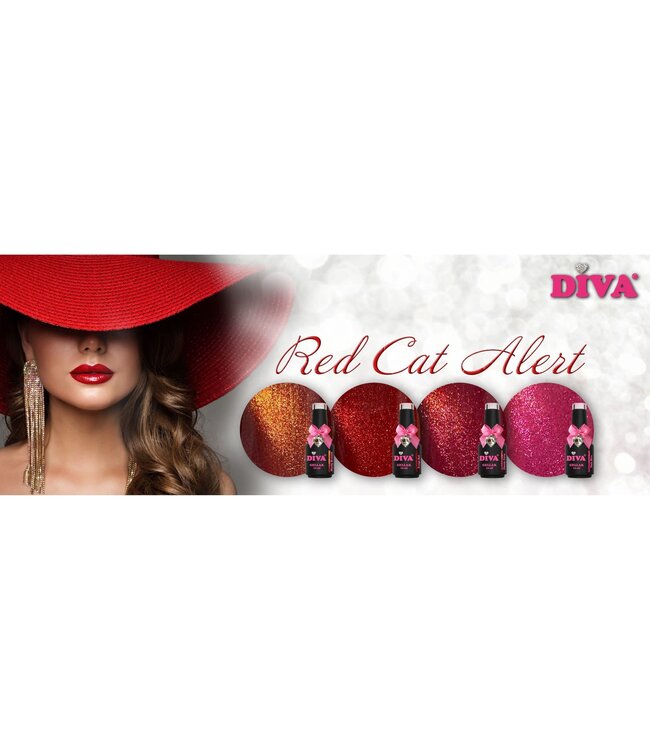 Diva Set Gellak Cat Eye Red Cat Alert 4 st. 10 ml.