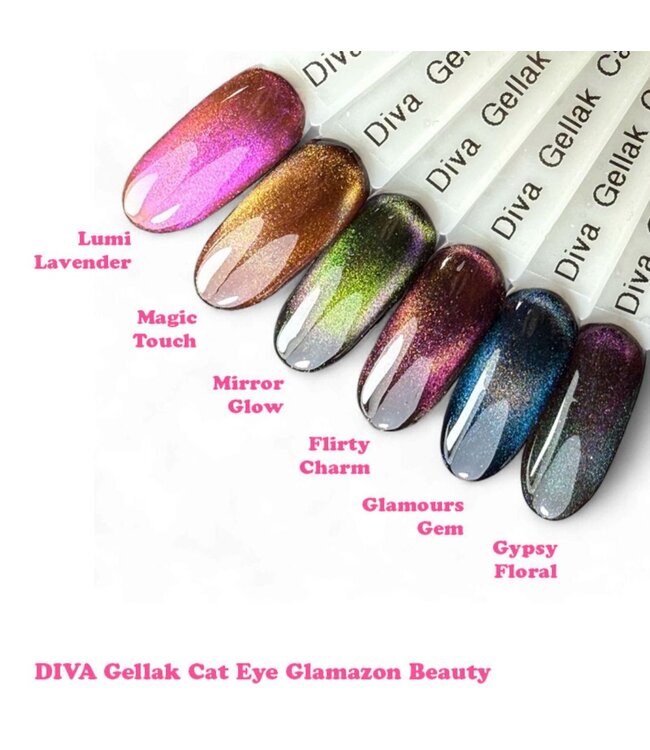 Set Gellak 9D Cat Eye Glamazon Beauty 6 st. 10 ml. + gratis Cat Eye Shaper - Bunny
