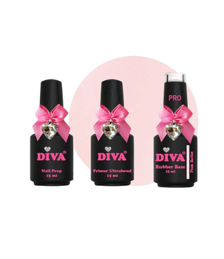 Diva Pro Trio Nail Prep, Primer Ultrabond & Rubber Base Pro Pink Ballet 3x 15 ml.