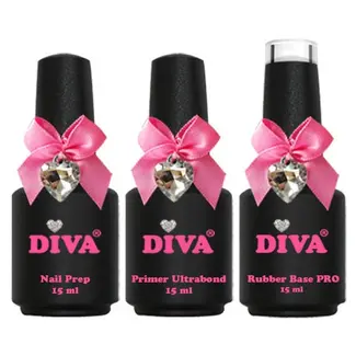 Diva Pro Trio Nail Prep, Primer Ultrabond & Rubber Base Pro White 3x 15 ml.