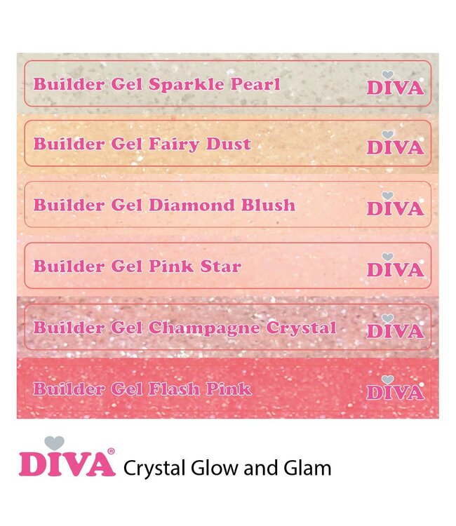 Set Builder Gel Low Heat Crystal Glow and Glam 6 x 15 ml en gratis Fineliner Long
