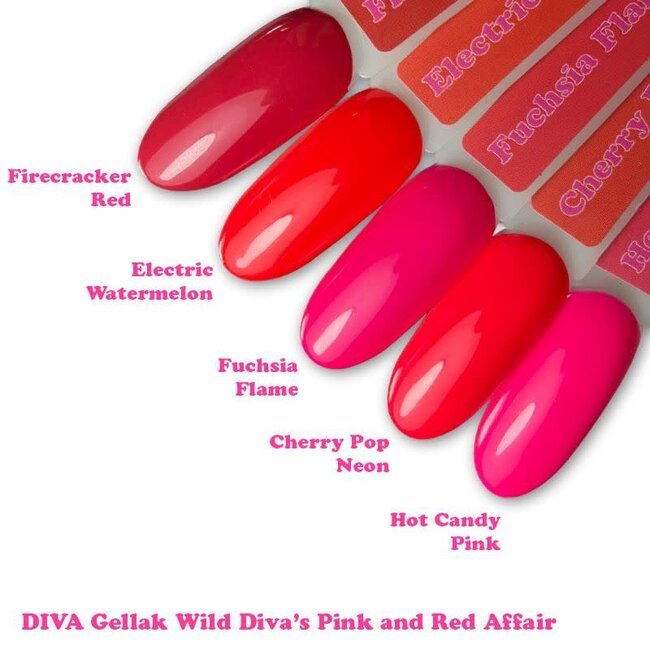Set Gellak Wild Diva's Pink and Red Affair 5 x 6 ml. + Sticker