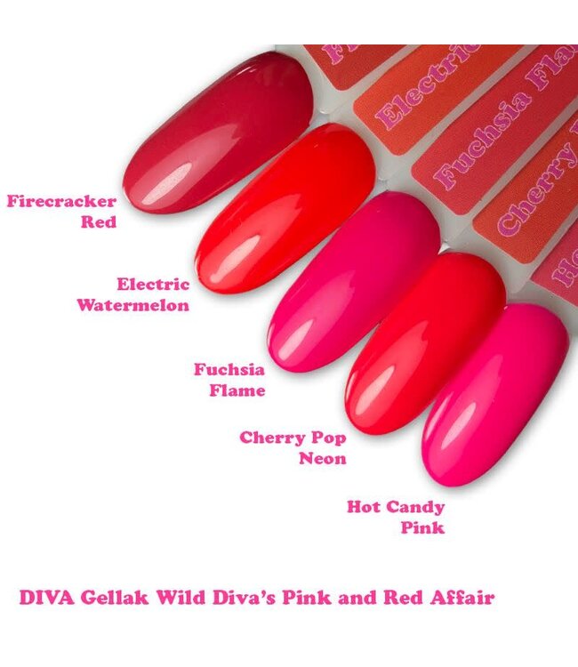 Set Gellak Wild Diva's Pink and Red Affair 5 x 6 ml. + Sticker