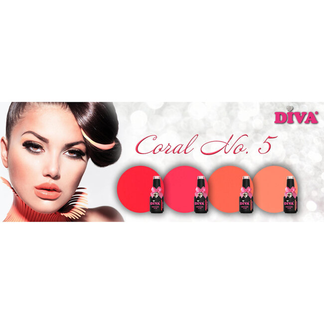 Set Gellak Diva Coral No.5 - 4 st. 10 ml. + Gratis Colorpop Stickers