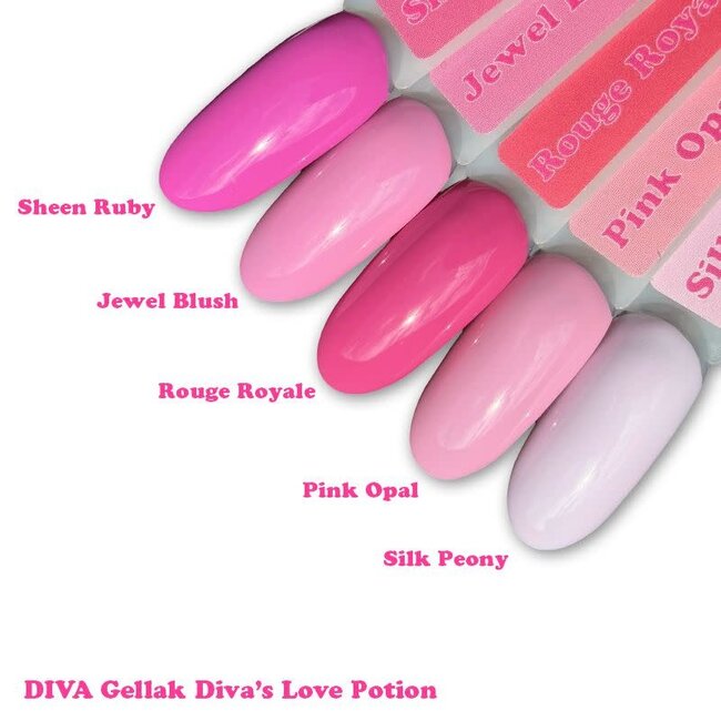 One Coat Gellak Diva's Love Potion Collection 5 x 6 ml. + gratis Colorpop Stickers
