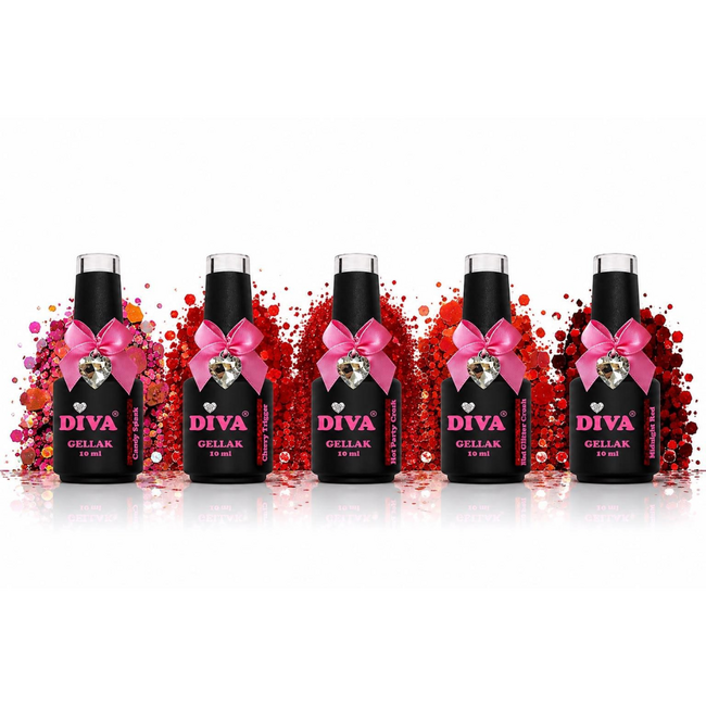 Set Gellak Diva's Flame of Passion 5 st. 10 ml. + Gratis Colorpop Stickers