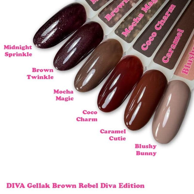 Set Gellak Brown Rebel Diva Edition 6x 10 ml. + Gratis Colorpop Stickers