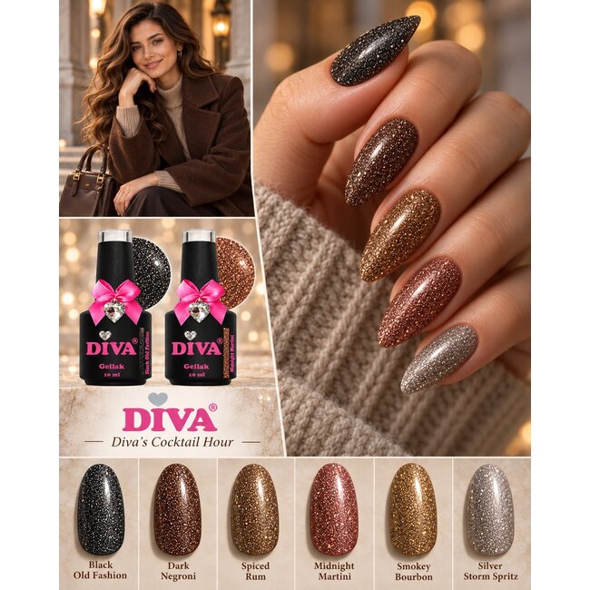 Set Gellak Diva's Cocktail Hour 6 st. 10 ml. + Gratis Colorpop Stickers