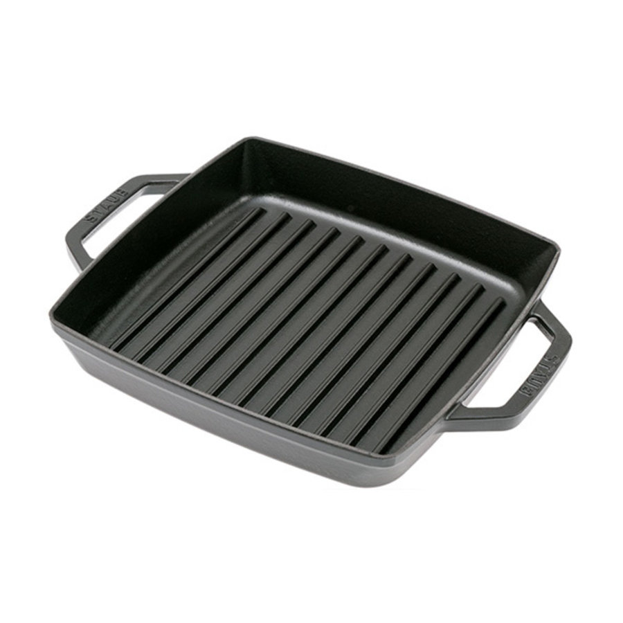 Grillpan gietijzer zwart met 2 handvatten 23x23 cm-1