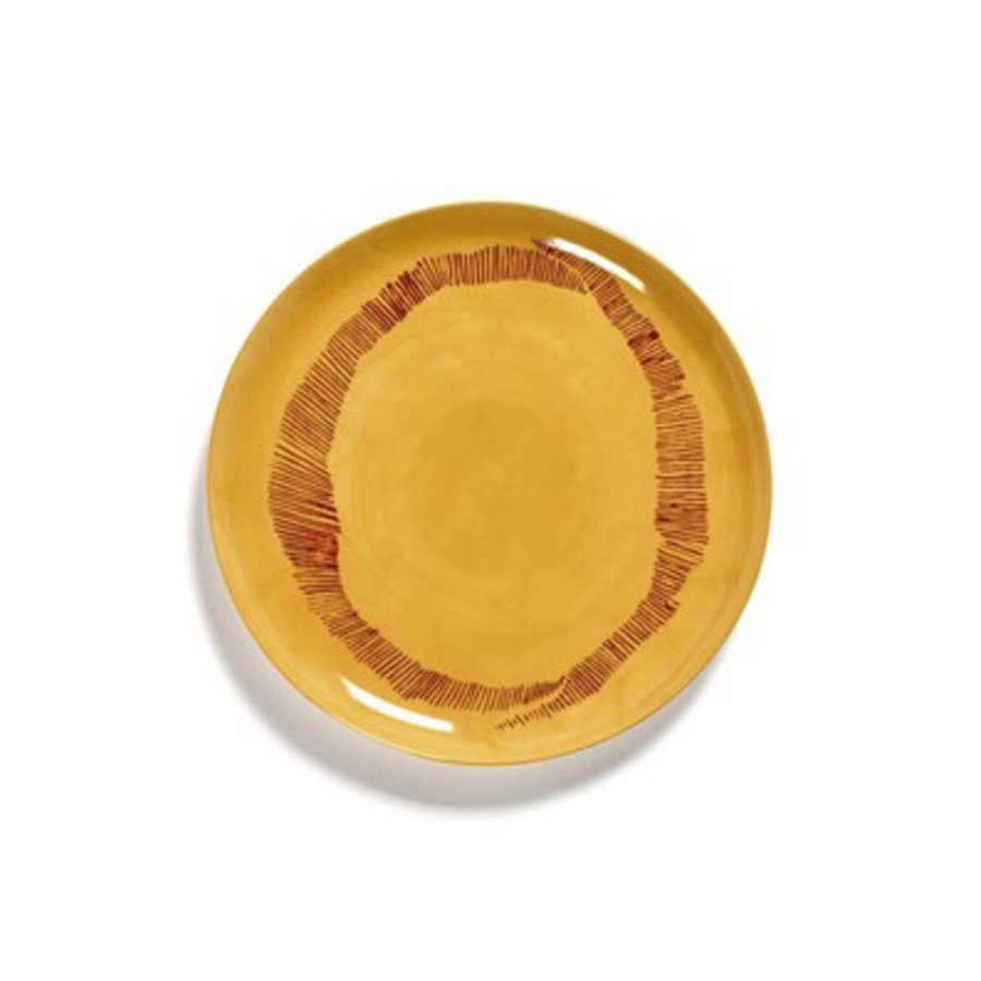 Plat bord Feast Ottolenghi 26.5 cm geel met rode streepjes-1