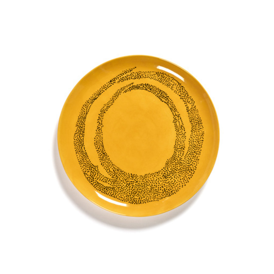 Plat bord Feast Ottolenghi 26.5 cm geel met zwarte stippen-1