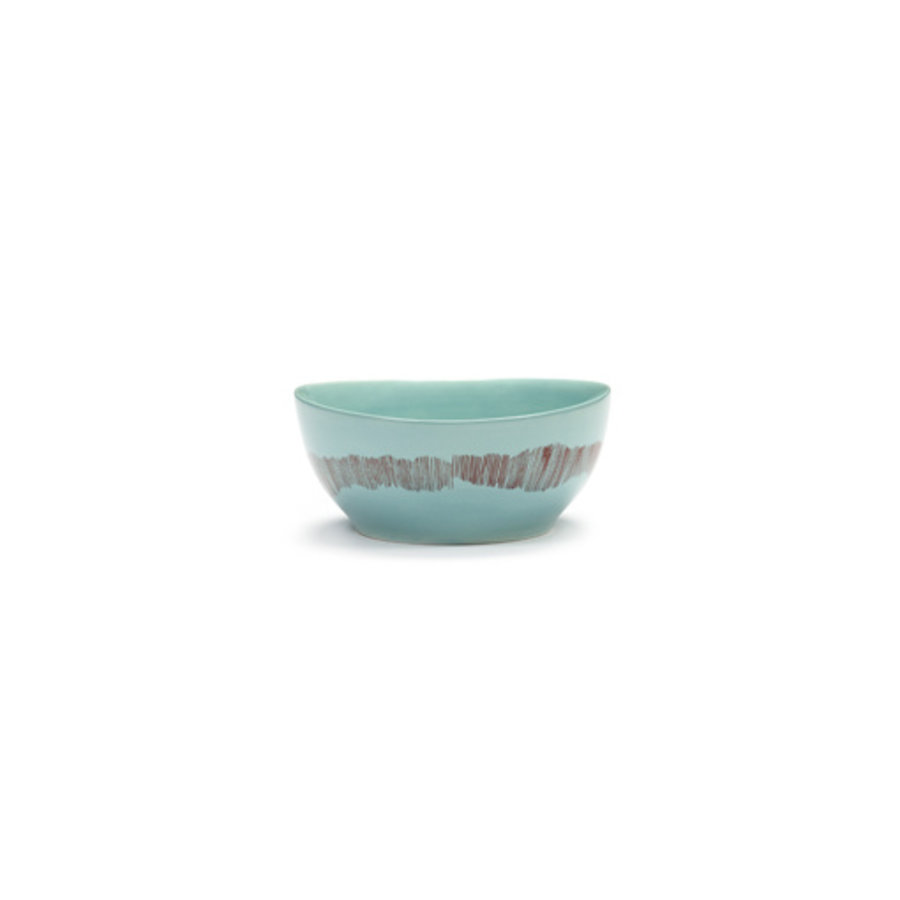 Bowl / Kom 16 cm Feast Ottolenghi azuur met rode streepjes-1