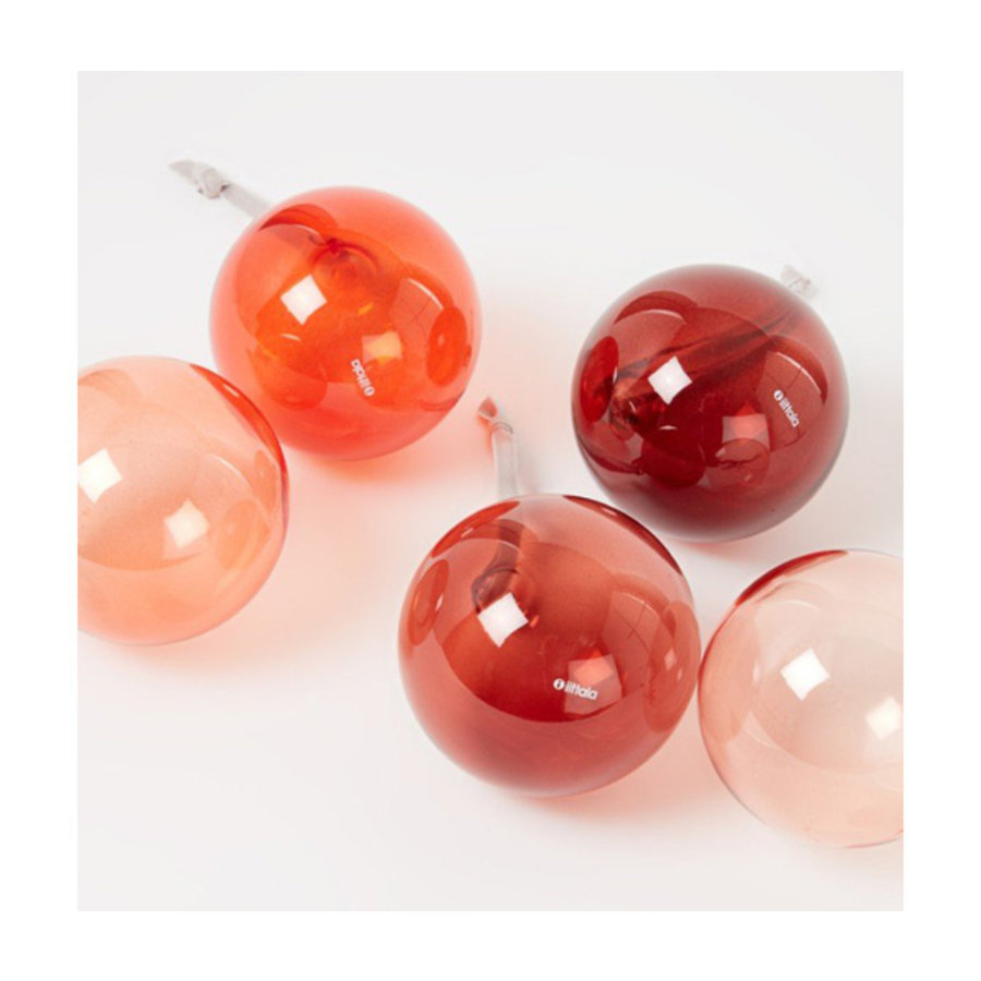 Set 5 glazen kerstballen 8 cm in tinten van rood-2