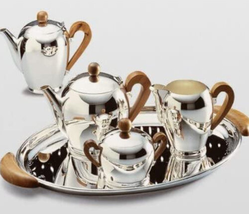  Alessi Koffieservies / Theeservies op schotel verzilverd bombé Carlo Alessi 