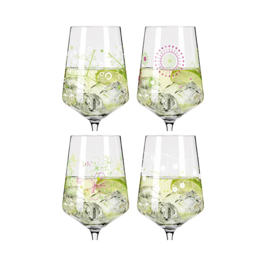 Set van 4 Hugo glazen gekleurd decor-3