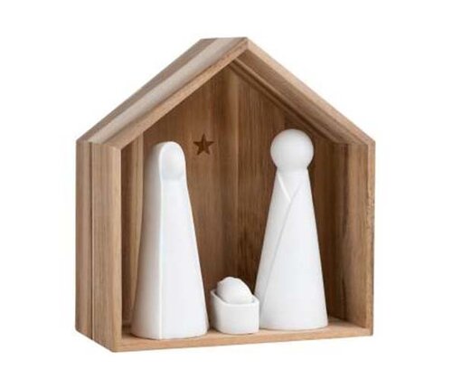  Räder Kerststal Jezus - Jozef - Maria wit porselein met houten stal GM 