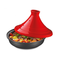 thumb-Tajine zwart gietijzer 28 cm met rood deksel in keramiek-1