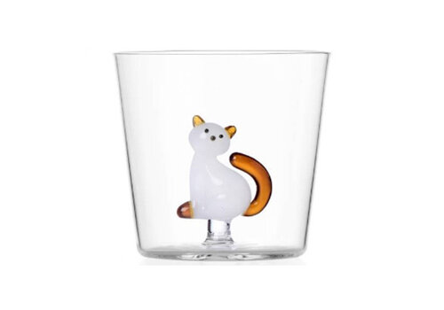  Ichendorf Milano Beker Tabby Cat glas 35 cl zittende witte kat met  amber staart 