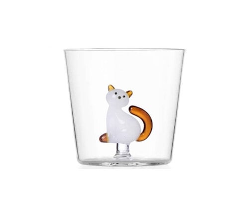  Ichendorf Milano Beker Tabby Cat glas 35 cl zittende witte kat met  amber staart 