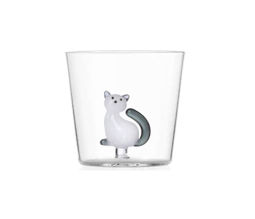  Ichendorf Milano Beker Tabby Cat glas 35 cl zittende witte kat met  smokey staart 
