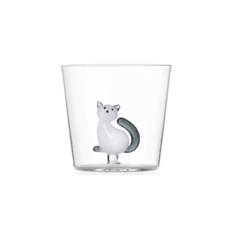 Beker Tabby Cat glas 35 cl zittende witte kat met smoke staartitte staart   - Copy-1