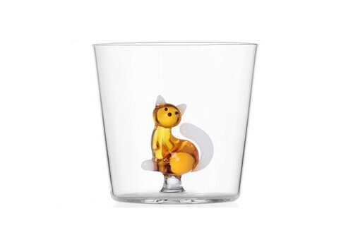  Ichendorf Milano Beker Tabby Cat glas 35 cl zittende amber kat met  witte staart 