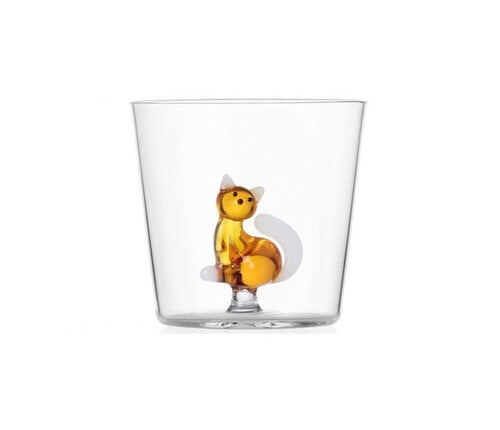  Ichendorf Milano Beker Tabby Cat glas 35 cl zittende amber kat met  witte staart 