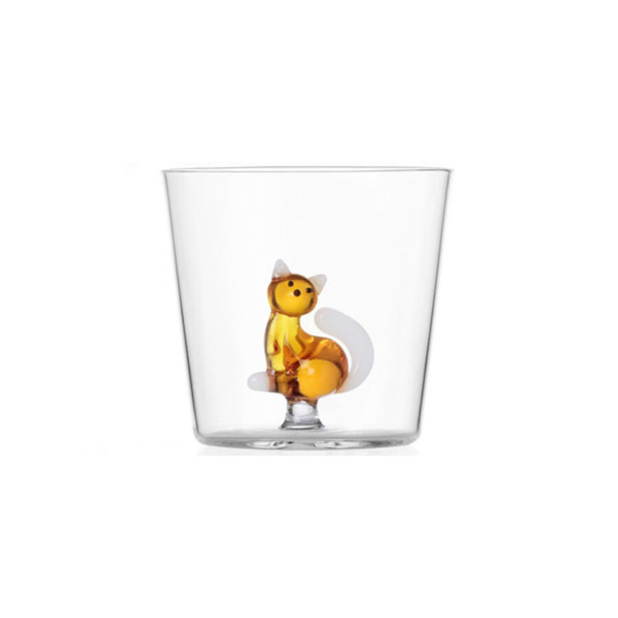 Beker Tabby Cat glas 35 cl zittende amber kat met witte  staart-1