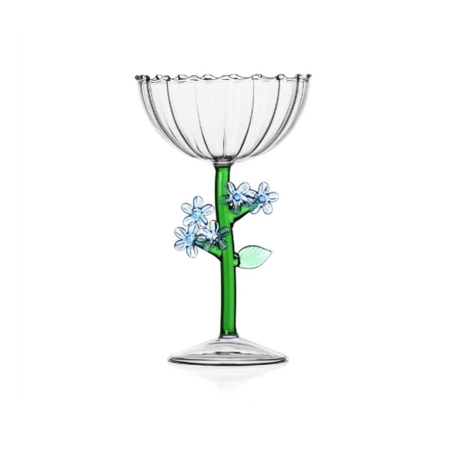 Champagnecoupe Botanica optisch lichtblauwe bloem-1