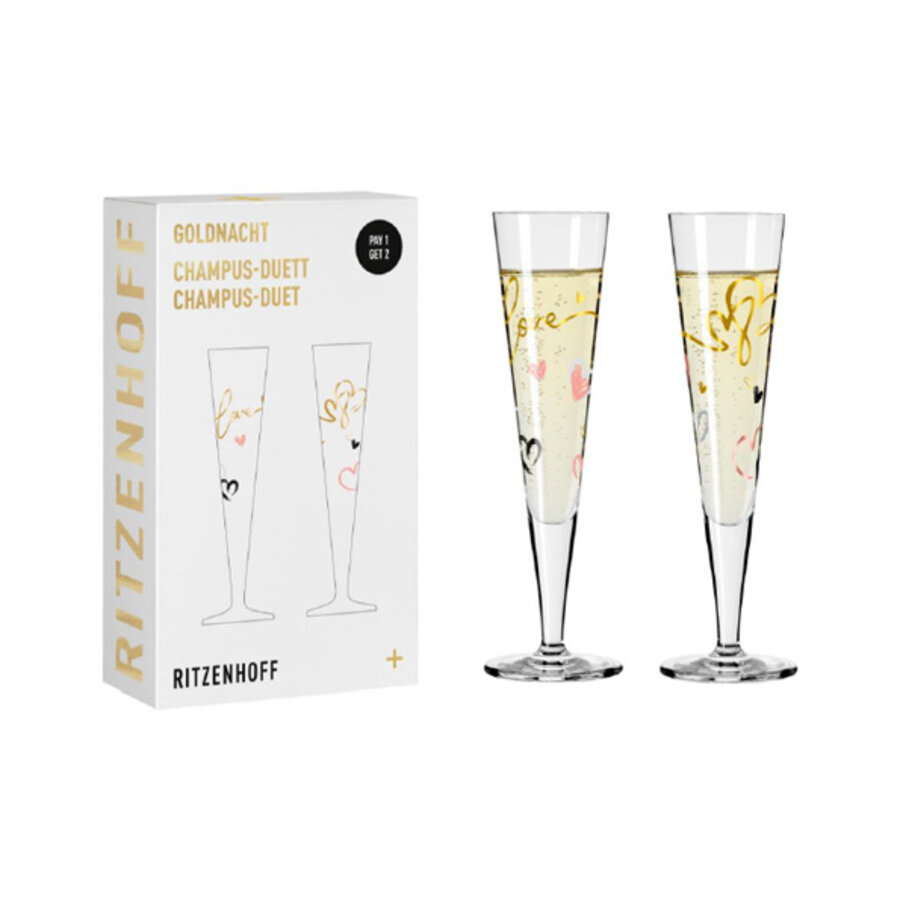 Set van 2 champagnefluten Champus Goldnacht Duett  F23-1