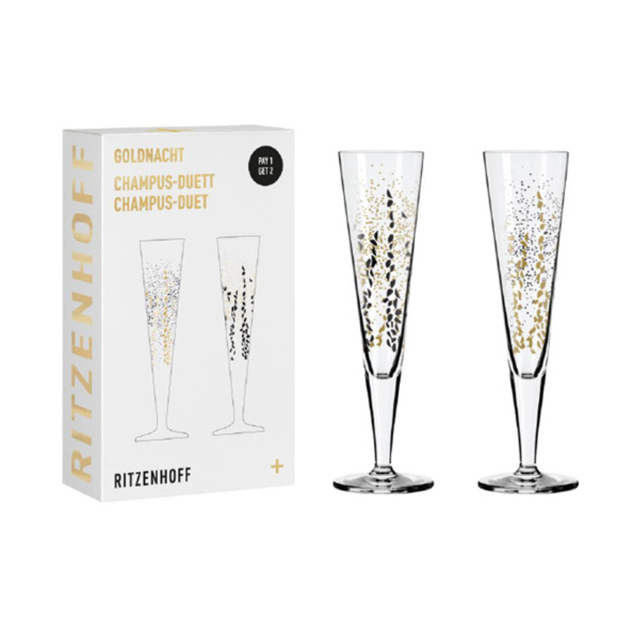 Set van 2 champagnefluten Champus  Goldnacht Duett H23-1