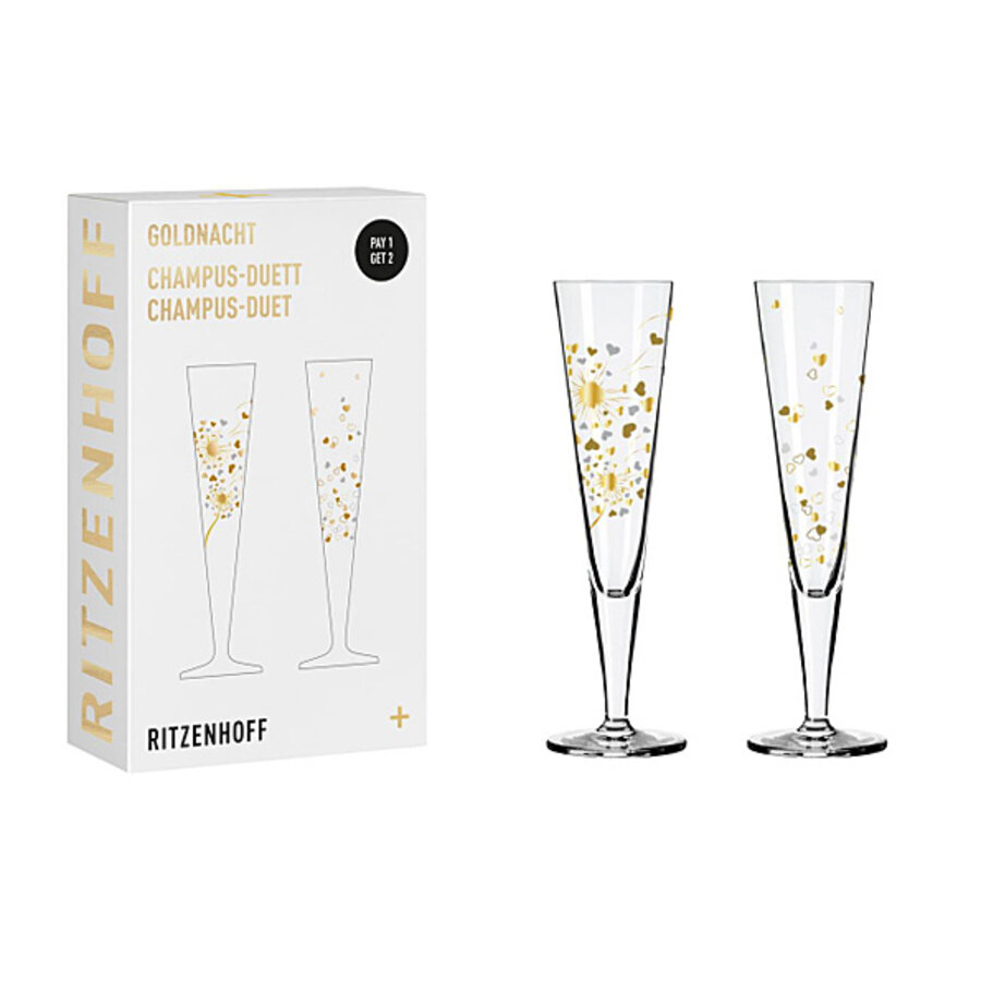 Set van 2 champagnefluten Champus  Goldnacht Duett  F24-1