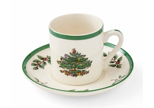  Spode Mokkakop / Espressokop  en schotel Christmas Tree faïence 