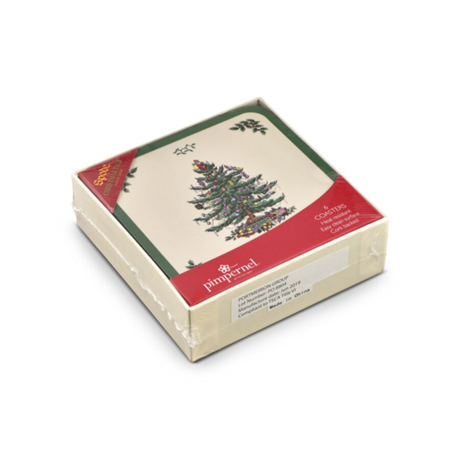 Set 6 glasonderzetters vierkant Christmas Tree-2