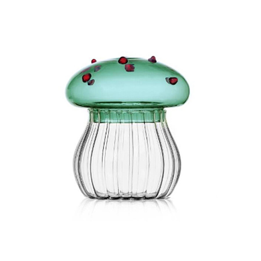 Bonbondoos / Suikerpot in glas Alice groene paddenstoel met rode stippen-1