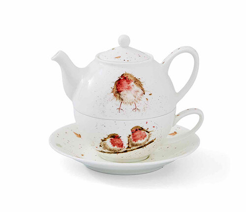  Royal Worcester  Tea for One Wrendale roodborstje (theepotje met kop en schotel) 