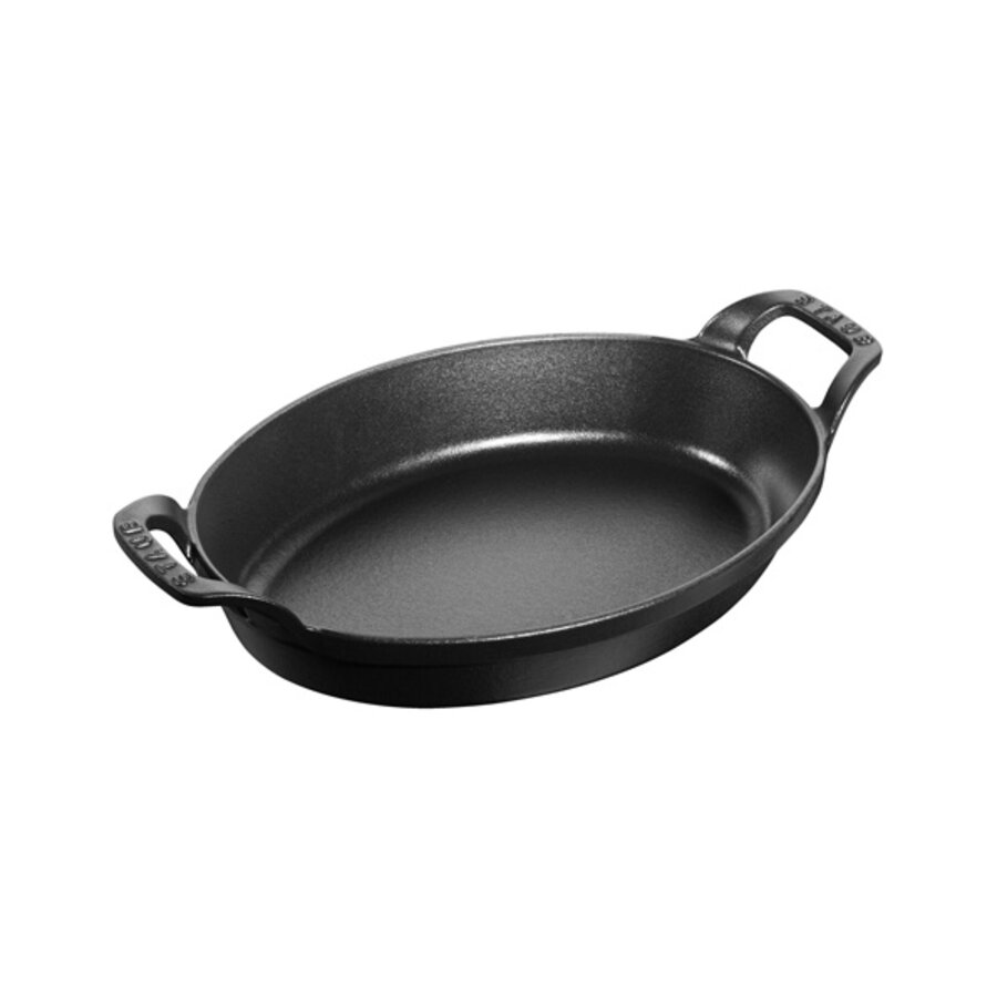 Ovale ovenschaal 24 cm gietijzer zwart met 2 handvatten-1